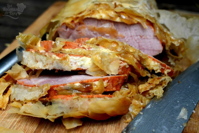 Receta casera lomo cerdo adobado envuelto masa filo