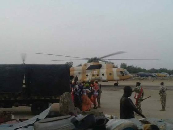2 First photos of released Chibok girls boarding military choppers to Abuja to meet Pres. Buhari