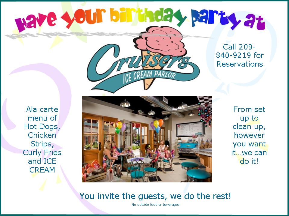 Copper Gazette Have your birthday party at Cruisers Ice Cream Parlor