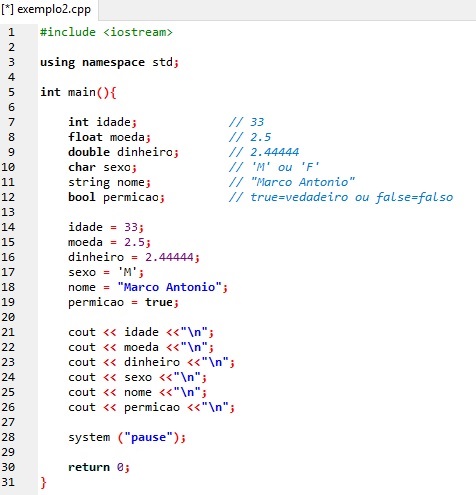Bit da Educação : Aula 2 - C++ - Variáveis