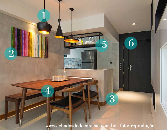sala de jantar acolhedora em cimento queimado. Blog Achados de Decoração