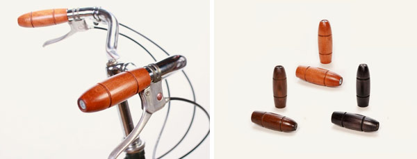 Complementos en madera para bicicleta urbana: Puños de madera artesanales, marrón, miel o negro.