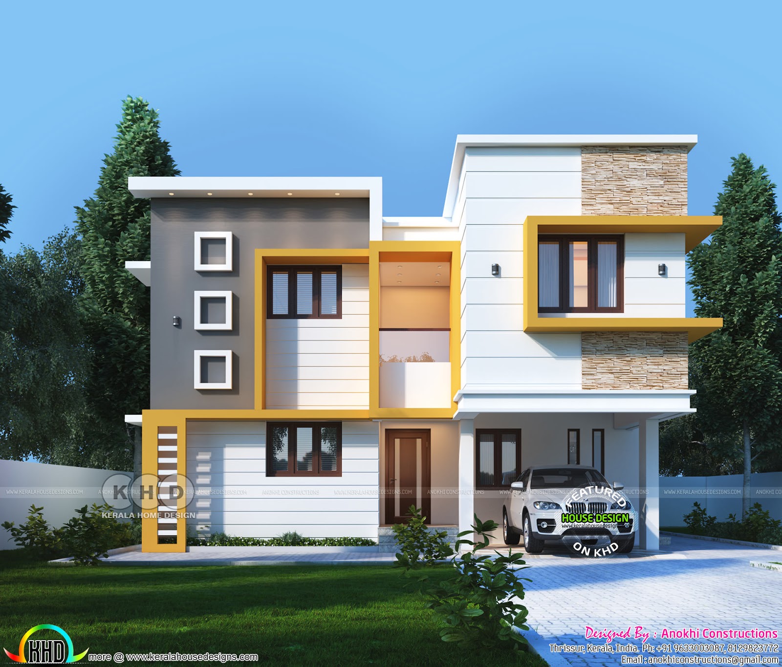 Contemporary flat roof beautiful house - Kerala home design and floor