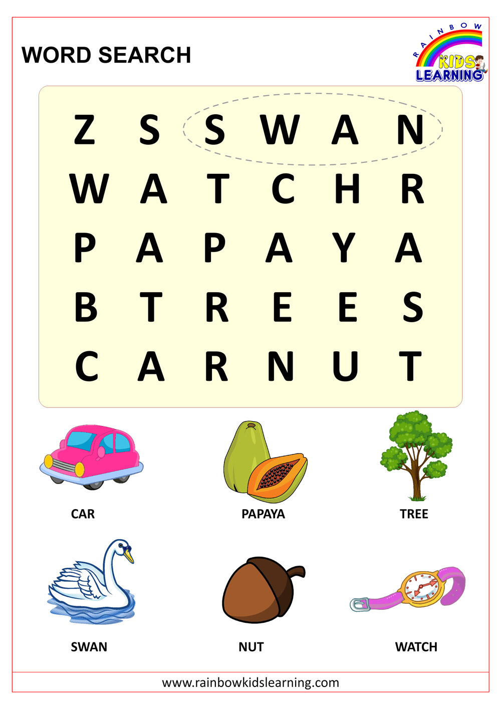 Word Search Puzzles for Kids - Rainbow Kids Learning