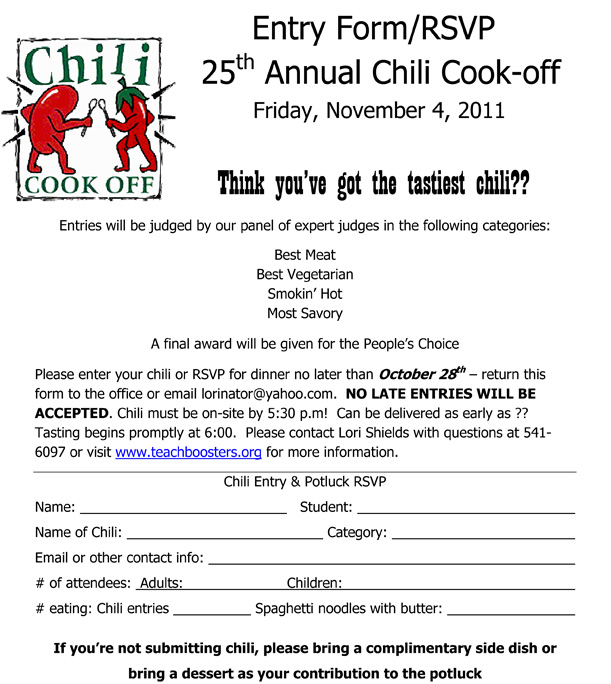Free Chili Cook Off Entry Form Template Printable Templates