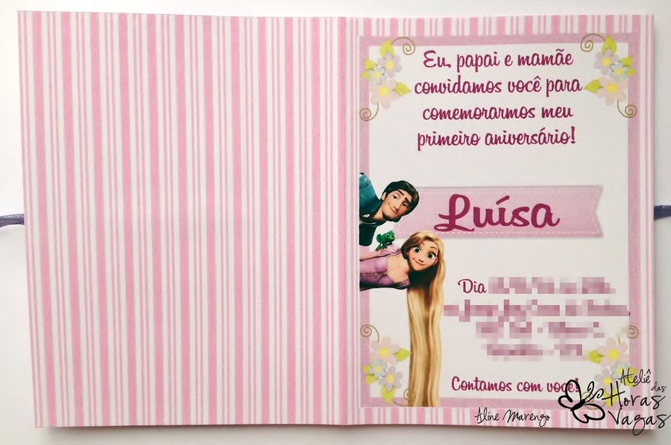 convite artesanal aniversário infantil filme enrolados princesa rapunzel lilás rosa roxo púrpura menina