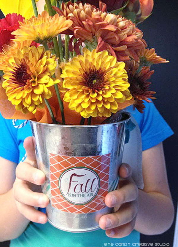 teacher gift idea, fall flowers, fall gift tags, free fall gift tags, gift idea