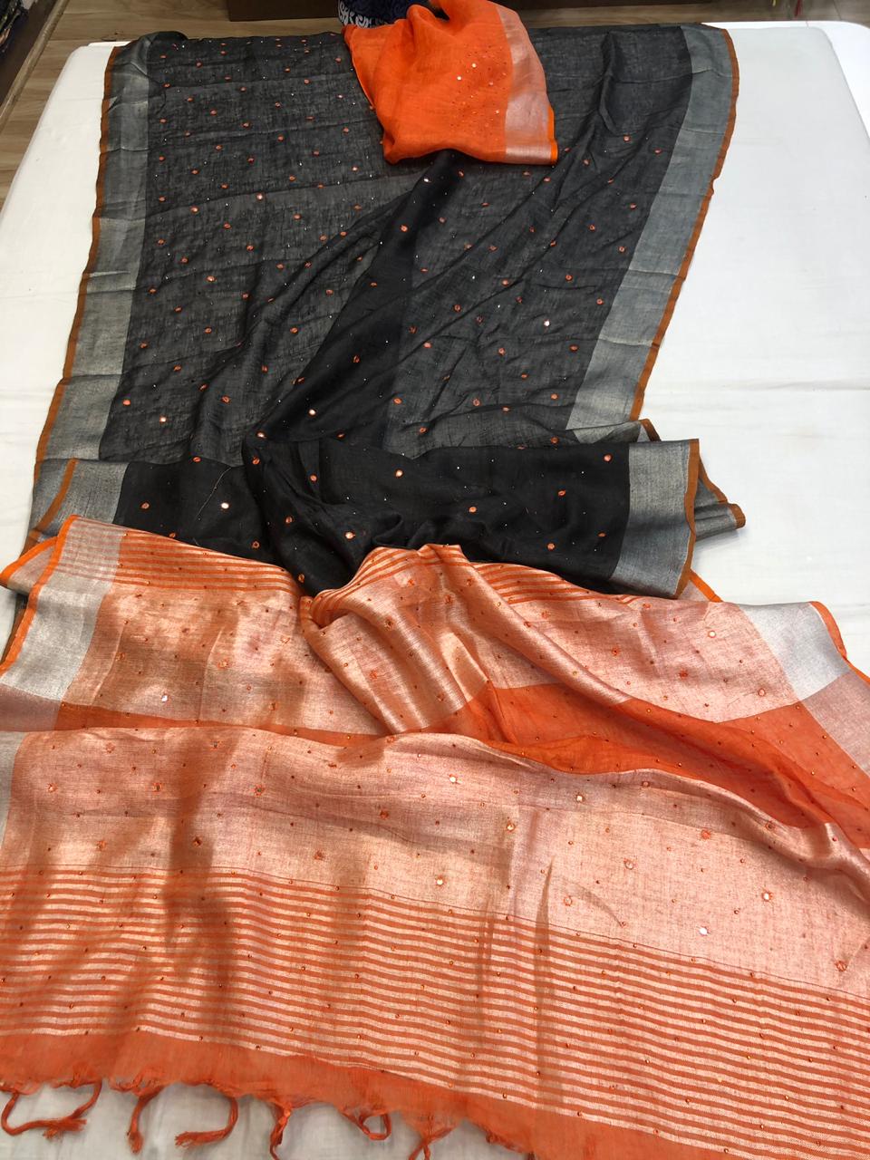 Designer Lenin Mirror Work Sarees