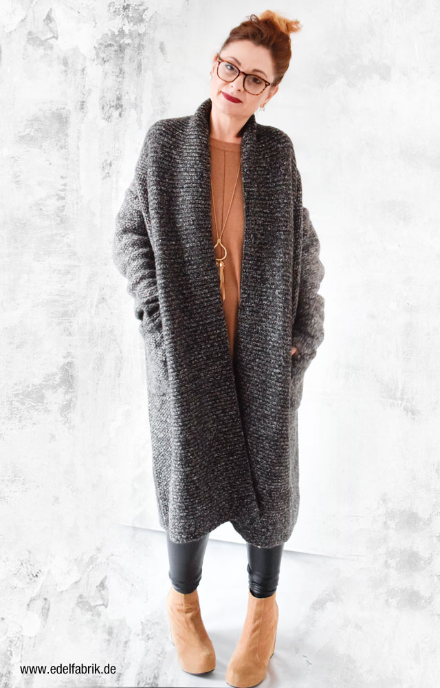 Zara Langer Grauer Strickmantel Langer Strickmantel