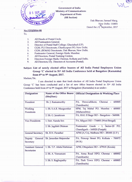 All India Postal Employees Union, Group-C, Odisha Circle: Department ...