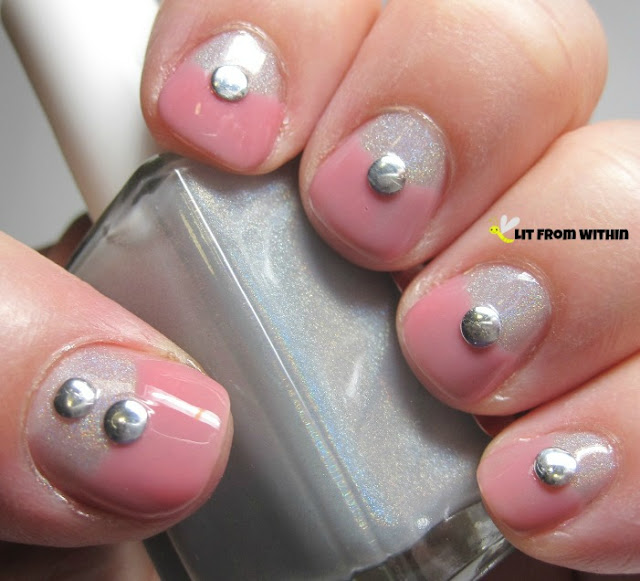 half-moon mani with the soft jelly pink of Essie Shop Till I Drop with Winstonia studs