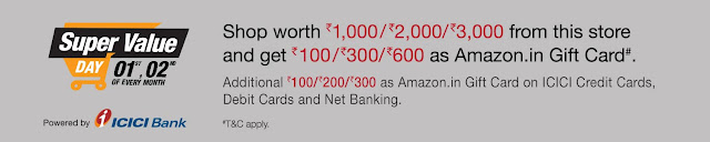 Super Value Day Upto INR 900 cash back (from #ICICI Bank)