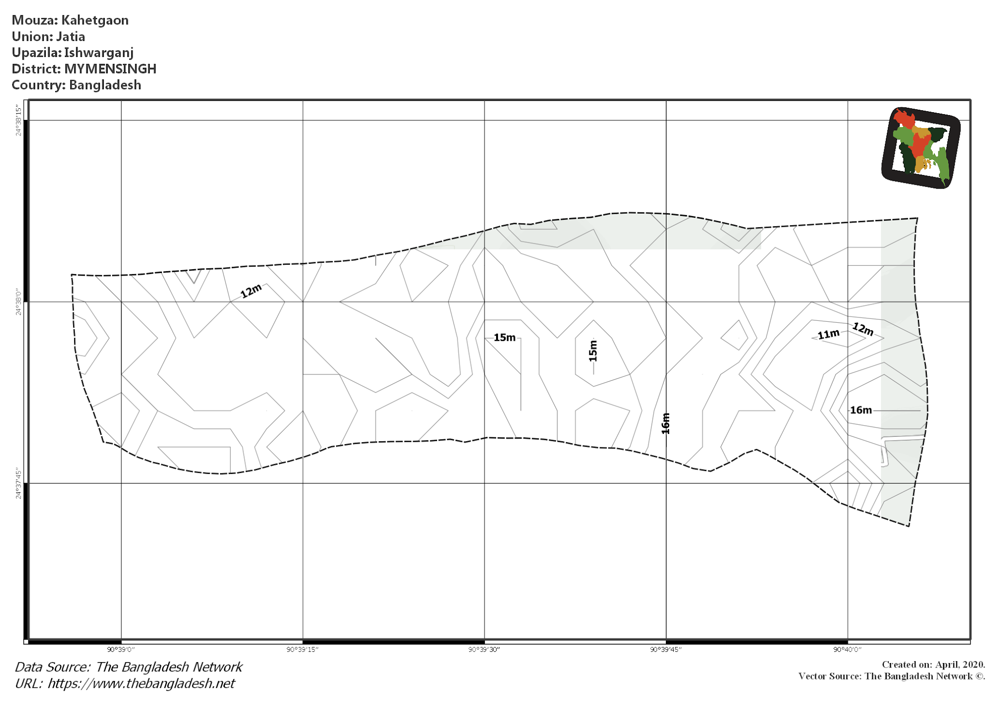 Map of Kahetgaon Mouza of Ishwarganj Upazila, MYMENSINGH, Bangladesh.