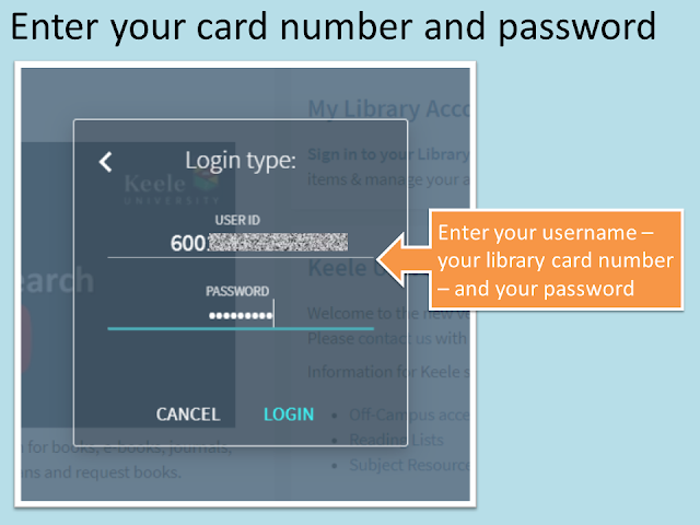 Enter your library card number and password into the login options
