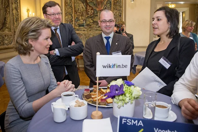 Queen Mathilde of Belgium attend the conference on financial literacy at the Egmont Palace