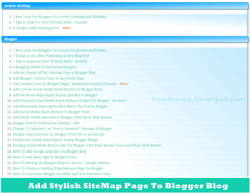Add Stylish Sitemap Page To Blogger [Pro Version]