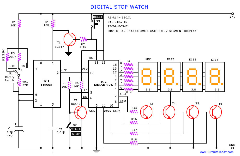 Digital Stop Watch - The Circuit