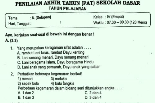 Contoh Soal Uts Penjaskes Kelas 6 Sd Kd 36 39