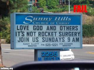 love god not rocket surgery funny church sign fail
