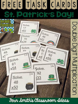 FERN'S FREEBIE FRIDAY ~ FREE TWO DIGIT BY TWO DIGIT MULTIPLICATION ST. PATRICK'S DAY TASK CARDS