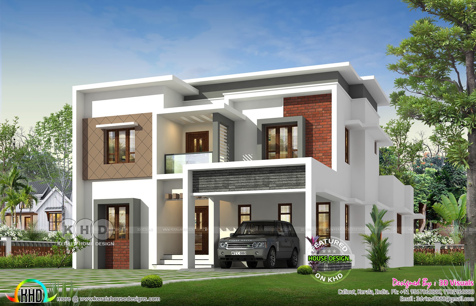 4 BHK modern box type flat roof home Kerala Home Design and Floor