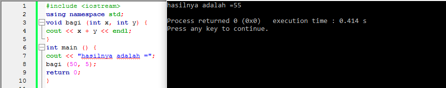 Return parameter. Process Returned 0 (0x0) execution time : 0.020 s Press any Key to continue.'.