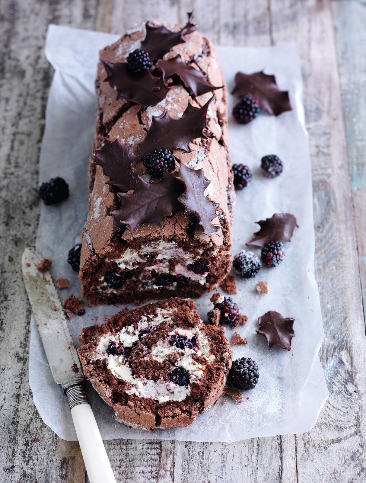 Chocolate Roulade Recipe with Boozy Blackberries