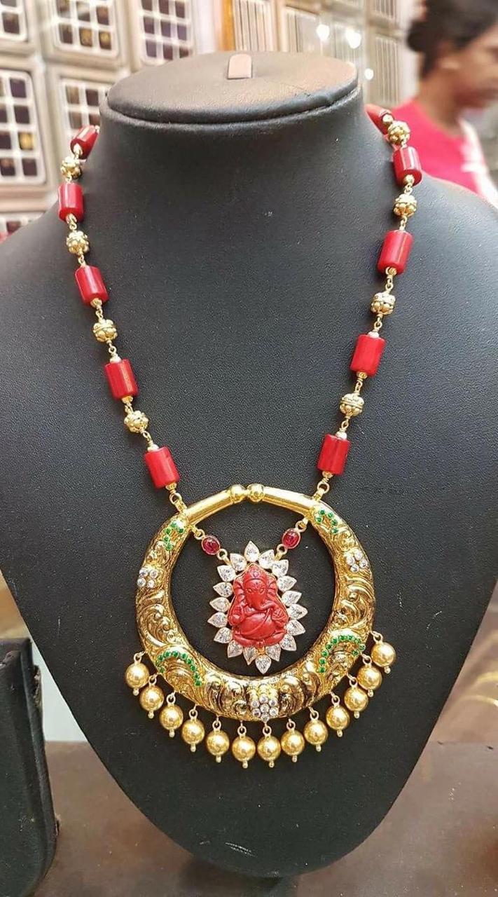 Red Coral Beads and Stones Necklaces - Jewellery Designs