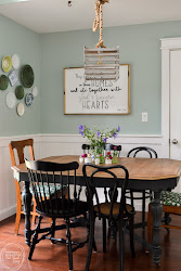 farmhouse room light fixture dining modern table chairs wood wall crate egg plate gray sign party inspiration living base makeover