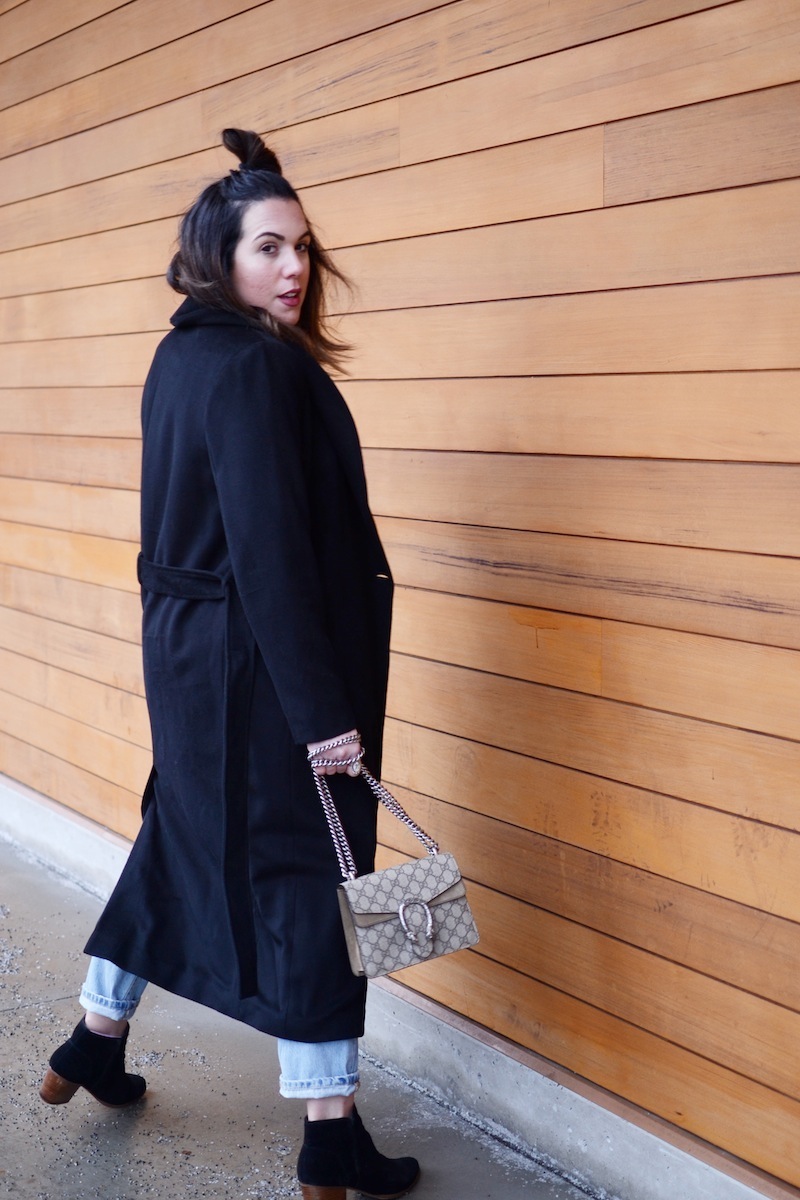 Le Chateau wool robe coat levi's 501 CT vancouver fashion blogger winter outfit idea gucci dionysus bag