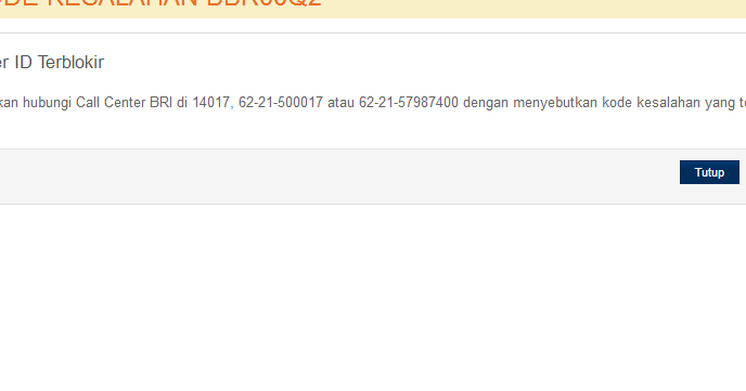 Daftar Kode Kesalahan Banking Bri Terkait Bank