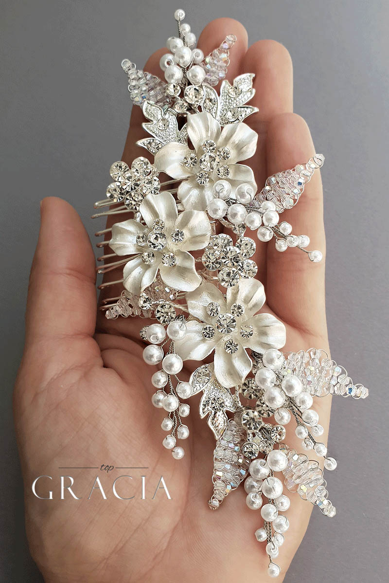 Wedding Bridal Jewellery Rhinestone Crystal Flower Silver Hair Comb Cli~bp