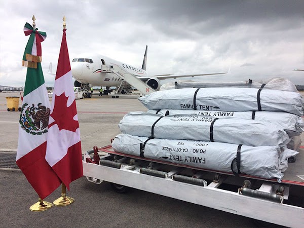 Dona Canadá mil 500 tiendas de campaña para damnificados del sismo. Dona Canadá mil 500 tiendas de campaña para damnificados del sismo.