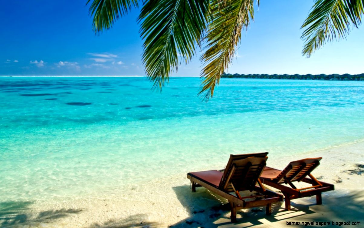 Wallpapers Beach Chair Sand Water Bungalows Summer Widescreen