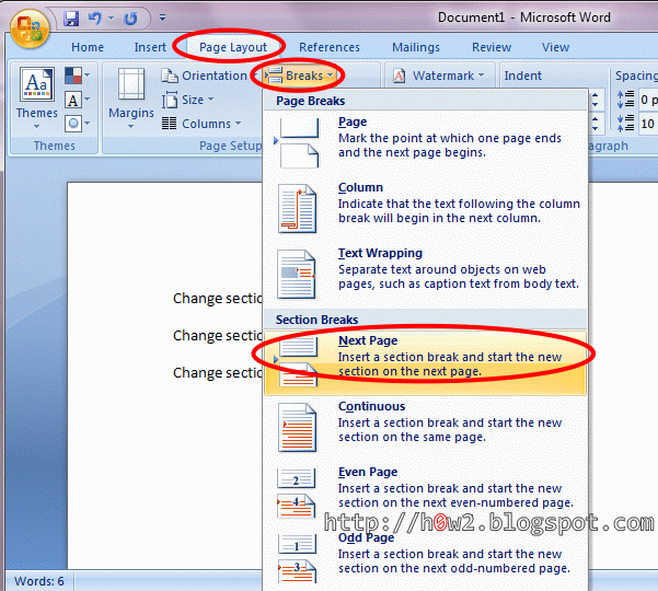 microsoft word different margins on different pages