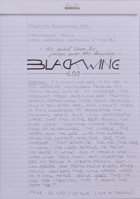 Palomino Blackwing 602 woodcased pencil written review