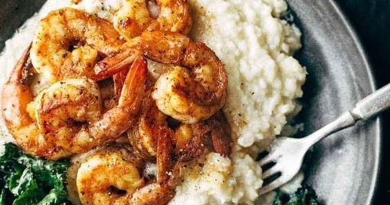 Spicy Shrimp with Cauliflower Mash and Garlic Kale - Easy Recipes Healthy