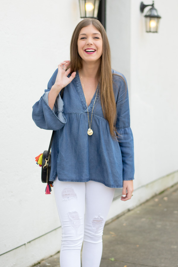 Denim & Bell Sleeves Top by Charleston fashion blogger Kelsey of Chasing Cinderella