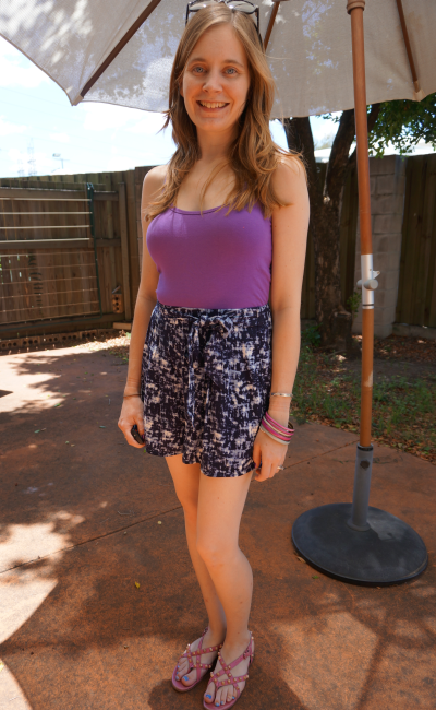 Away From Blue Jeanswest Purple Tank Printed Shorts Balenciaga Sorbet Sandals