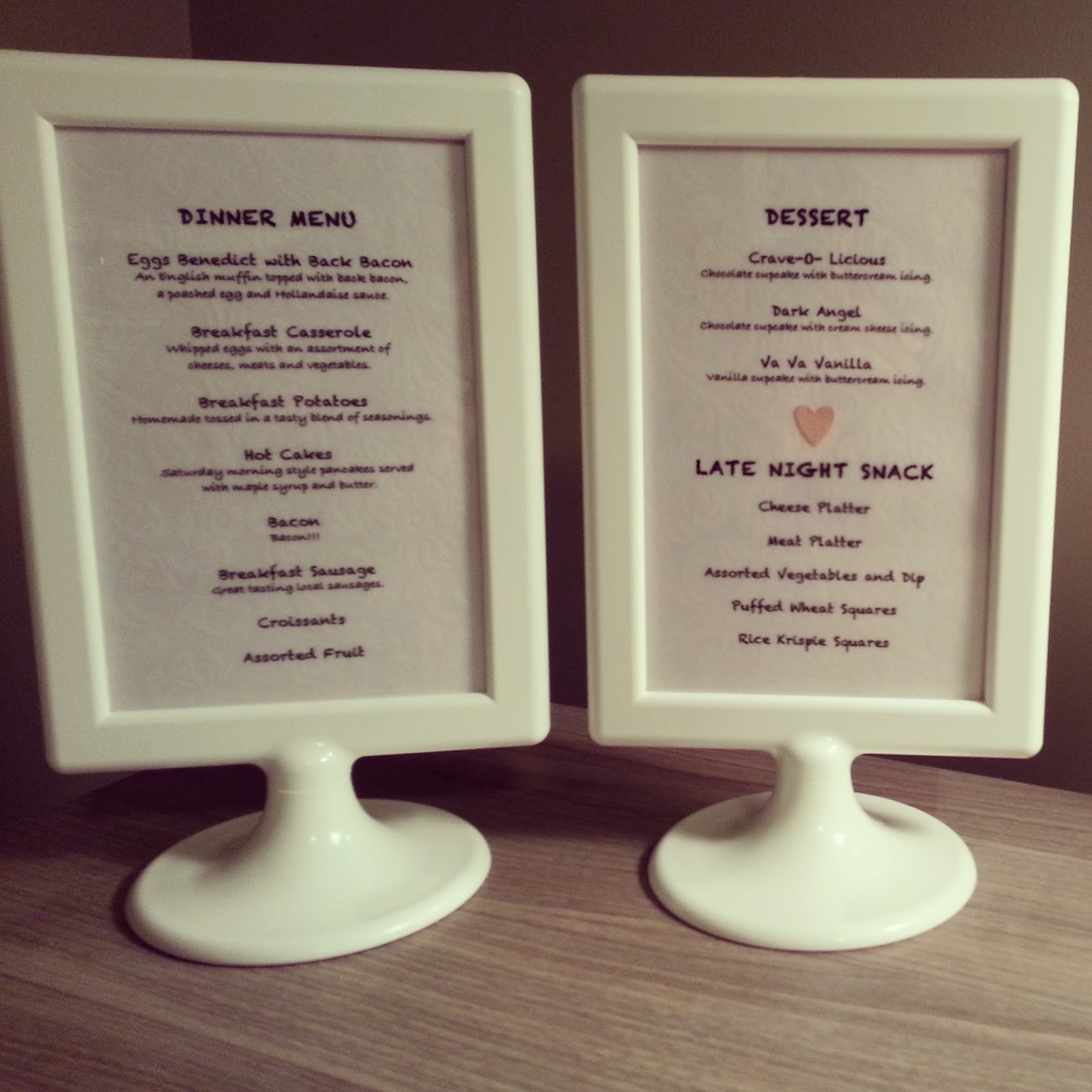 Elle's Wedding Tips Table Numbers & Dinner Menus