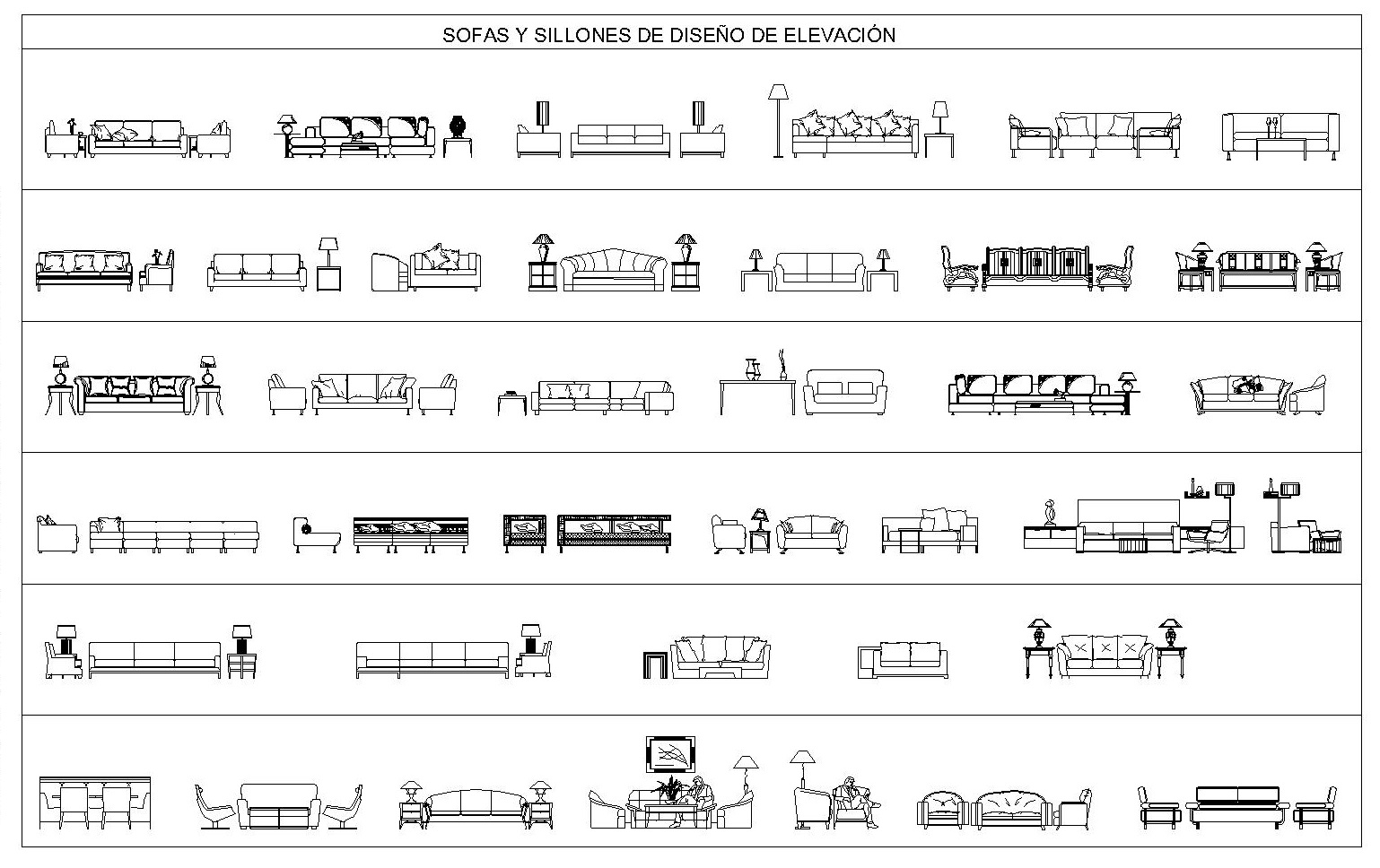 Descraga Pack de Bloques Sofás Sillones Alzado AutoCad. Cad & Revit