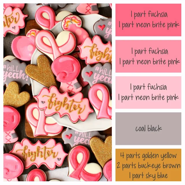 Breast Cancer Awareness color palette and icing formulas