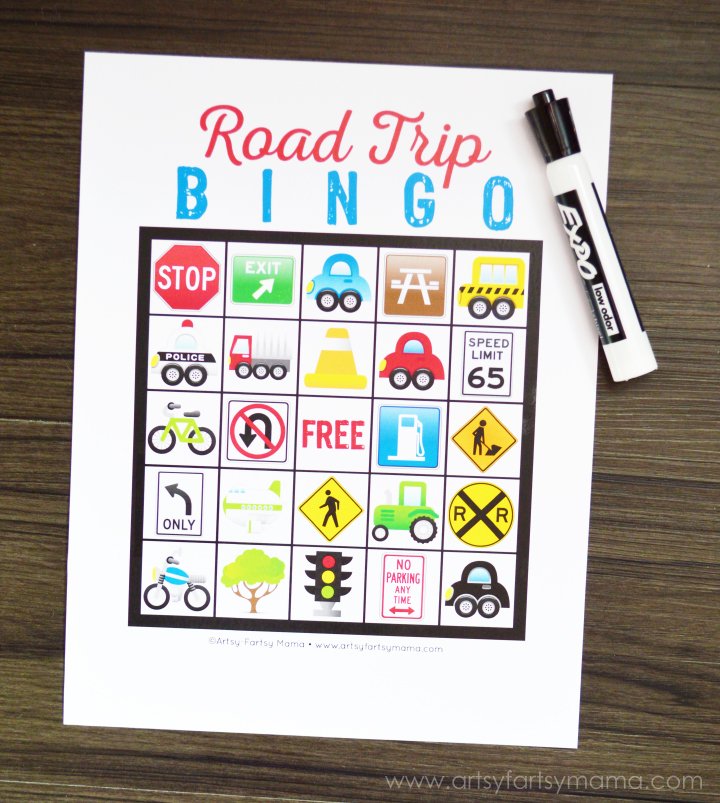 Free Printable Road Trip Bingo at artsyfartsymama.com