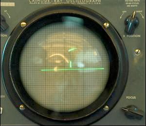 Osciloscópio do Donner Model 30 mostrando o provável primeiro jogo eletrônico da história. (Fonte: BNL.org) Tennis4Two