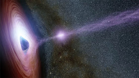 Ilustração artística mostra um buraco negro com gás circundante, criando uma ejeção de raios-X