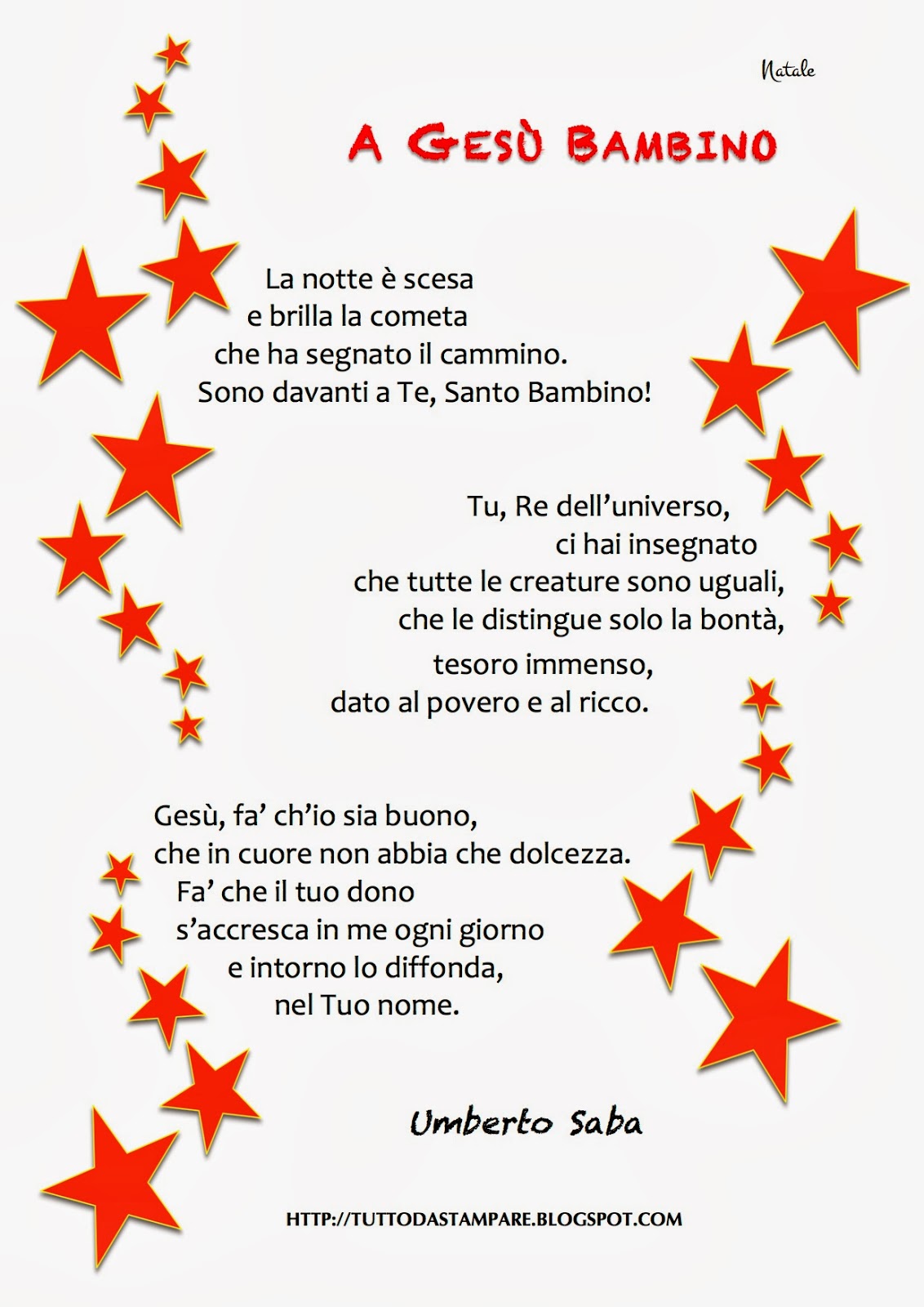 Poesia Di Natale Umberto Saba.Tutto Da Stampare Poesie Di Natale A Gesu Bambino Di U Saba