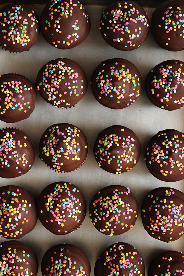 ambrosia: Chocolate Dipped Birthday Cupcakes