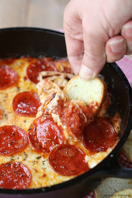 Warm and Cheesy Pizza Dip recipe from Served Up With Love