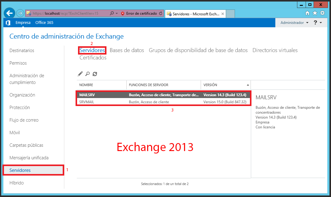 Pantallazos.es Microsoft Exchange Averiguar la versión. Parte 1