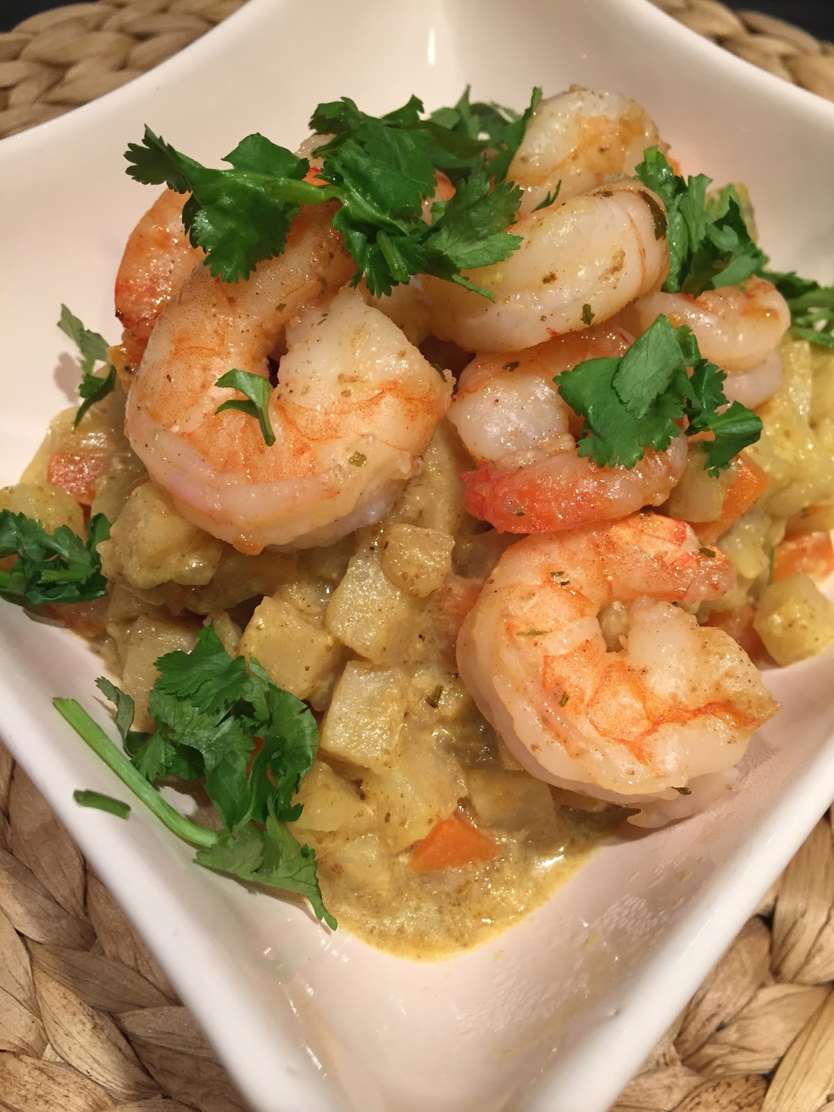 Gratin De Cabillaud Et Crevettes Au Lait De Coco Céleri au lait de coco, curry et crevettes.